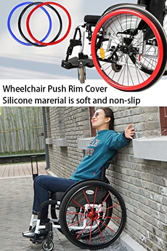 Cadeia de rodas Capas de aro, 24 polegadas não deslizam cadeira de rodas Push Rim Grips, 1 par de cadeira de rodas de silicone tampa, tampa de garganta traseira, acessórios para cadeira de rodas, azul