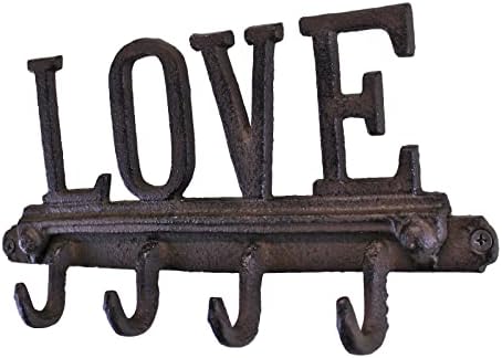 Ganchos de parede de ferro fundido rústico, design de amor com 4 ganchos