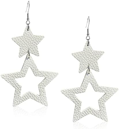 Kvanu exclusivo artesanal boho couro estrela escavação breços de gota criativos personalizados longos grandes brincos de estrela