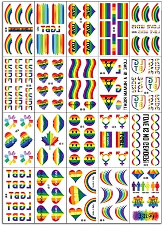 Fasna Tattoos temporários 20 peças Tattoo temporárias adesivos de arco -íris à prova d'água adesivos de arco -íris tatuagem Durável