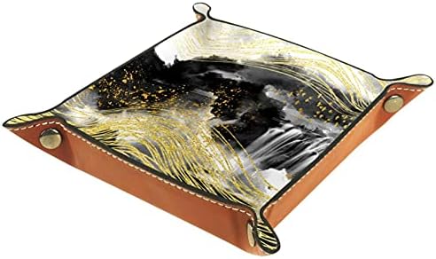 Bandeja de manobrista de couro, bandeja de dados suporte quadrado dobrável, placa organizadora de cômodos para trocar moeda, cenário japonês de montanha dourada