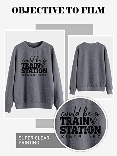 RMCMS Mulheres podem ser uma estação de trem meio dia Crew pescoço moletom fofo estação de trem gráfica camisetas de manga longa