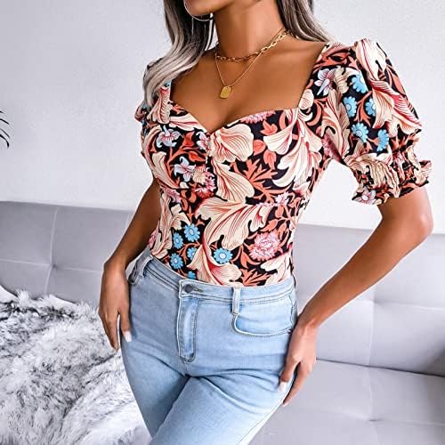 BEUU Ladies Resort Lanterna Camisas de manga longa Ladies Casual Bow Print Floral Chiffon Tee Camisetas Tops Summer