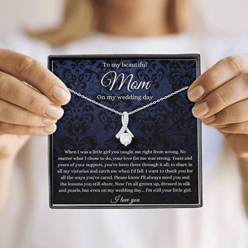 Jóias de cartão de mensagem, colar artesanal- Presente personalizado Petit Ribbon Colar, para mamãe no dia do meu casamento, mãe do presente da noiva da filha, mãe do colar da noiva da noiva, mãe de