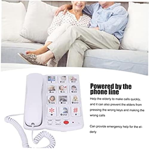 Telefone para idosos-Linha fixa com fio para idosos com botões grandes-telefone doméstico fácil de usar para idosos em branco