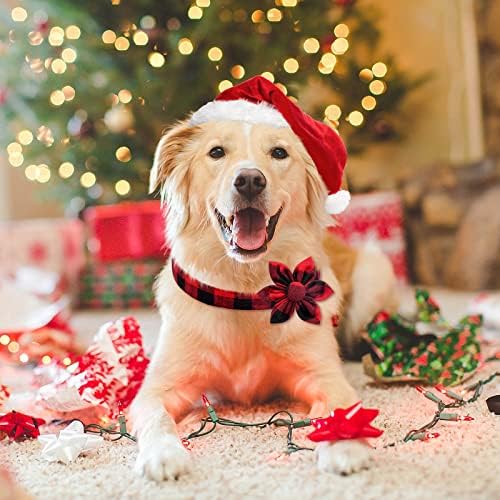 Malier 2 embalam colarinho de cães de Natal com flor, clássica colar de Natal clássica de búfalo cão com colarinho de estimação