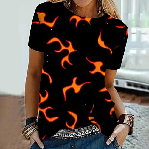 Camas de chamas gráficas femininas Tees de mangas curtas Crewneck Casual Camisetas Tamis de Blusa Tops Digital Pattern Tops 3D