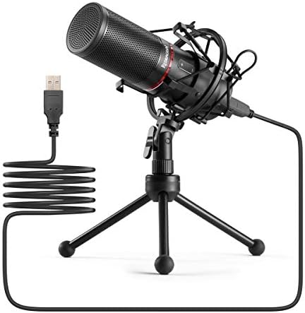 Redragon GM300 Microfone de jogos USB, microfone de condensador de laptop para PC com suporte de tripé, filtro pop, montagem