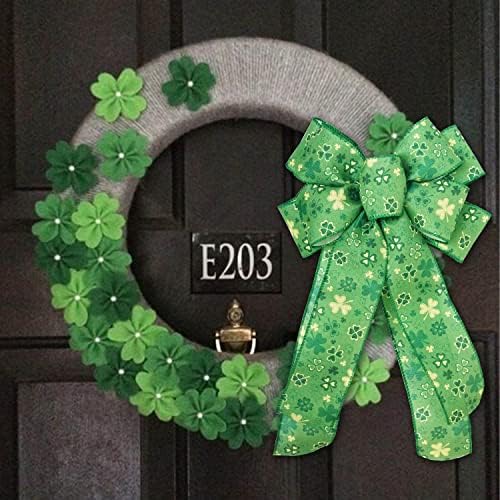 Cintago St. Patricks Day Wreath Bow, arco verde shamrock, laço de presente, arco de lanterna de trevo, decorações de