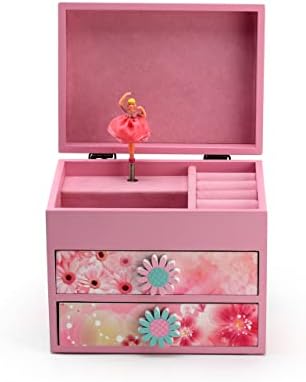 Tema floral de madeira rosa 18 Nota Spinning Ballerina Music Box - Muitas músicas para escolher - Moonlight Serenade