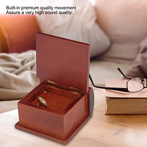 01 Caixas de música de madeira, livro de música em forma de madeira mini relógio de água -u -u -up Box Presentes para Casamento Valentine