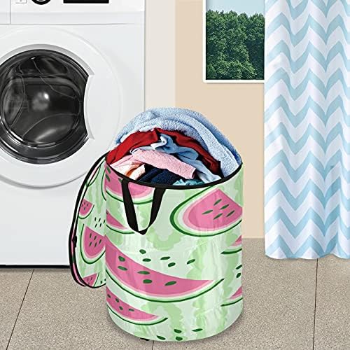 Xigua Color Watermelon Pop-up Laundry cesto com tampa com zíper, cesto de roupas sujas dobráveis ​​com alças para dormitório, apartamento, lavanderia