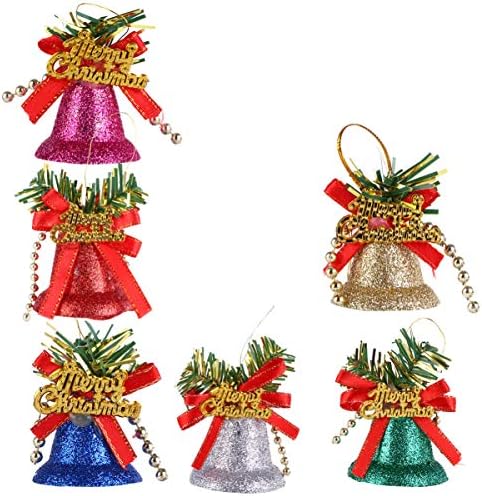 Yard We 6pcs colorido de campainha de Natal adornação de campainha de plástico com fitas e miçangas sino de árvore de Natal