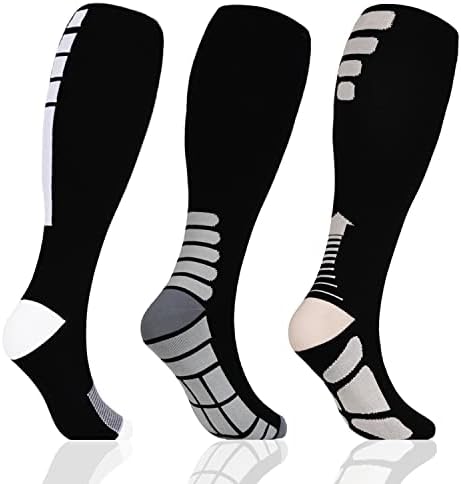 3 pares de plus size meias de compressão bezerro largo homens homens joelhos altos 20-30 mmhg circulação para inchaço