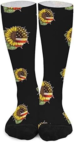 Sunflower American Flag Impresso Color Meias Combinando meias atléticas Altas meias para mulheres homens