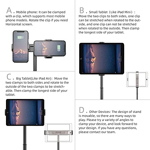 Suporte de telefone celular de visão ilimitado, altura ajustável, suporte de telefone para mesa, suporte para padrões de suporte