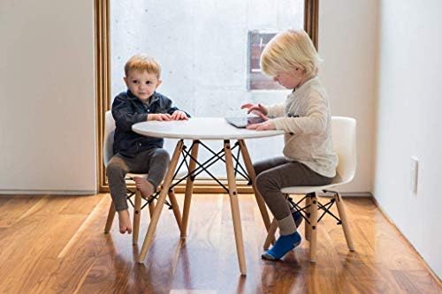 Urbanmod Kids Móveis de estilo de estilo do século, mesa branca moderna, mesa redonda com duas cadeiras de limpeza fácil ABS - Altura mais segura da cadeira