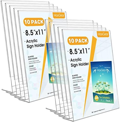 Suporte de sinal maxgear 8,5x11 polegadas, suporte de signo acrílico inclinação do suporte traseiro do sinal de letre