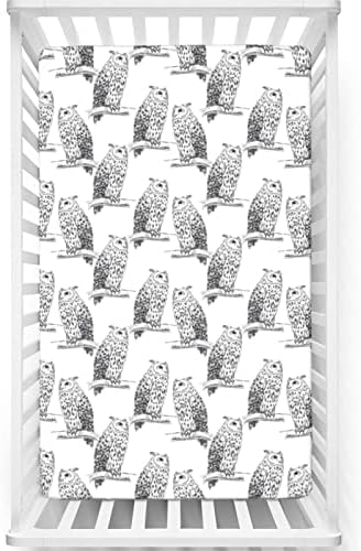 Owl Lover temático ajustado mini folhas de berço, lençóis de berço portáteis folhas de colchão de colchão macio