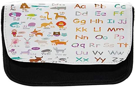Caixa de lápis de alfabeto lunarável, animais engraçados com letras, bolsa de lápis de caneta com zíper duplo, 8,5 x 5,5, multicolor