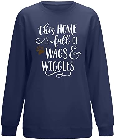 Esta casa está cheia de Wags Wiggles Raglan Shirt for Womens Casual Sleeve Sweatshirt fofo Tops de ajuste relaxados