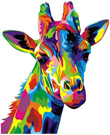 Deco Space não moldado tinta por número de número - girafa colorida - tela de decoração de arte de parede diy pintando
