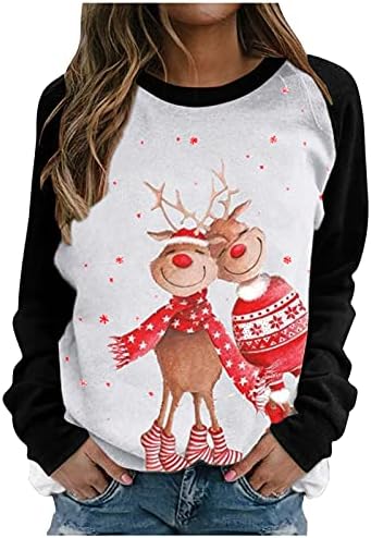 Camisa de Natal para Mulheres 2022 elegante Raglan Raglan Slave Longa Molho Sulvero Buffalo Padrões de Xmas Padrões Top Top Top