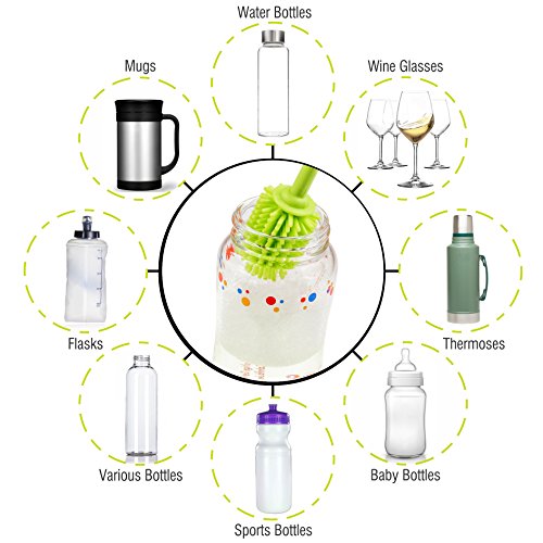 Brush Brux Silicone Bottle Bottle Brush, flexível, alça longa-limpador de garrafas de água, escova de mamilo de mamadeira para plástico e vidro, escova de lavagem de prato sem lavagem BPA A2S Proteção