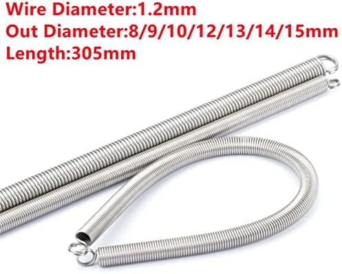 Qcmber qinlu-bobina compactada mola de tensão de tensão de aço inoxidável de aço inoxidável mola de retração, diâmetro do fio de 1,2 mm*8/9/10/200