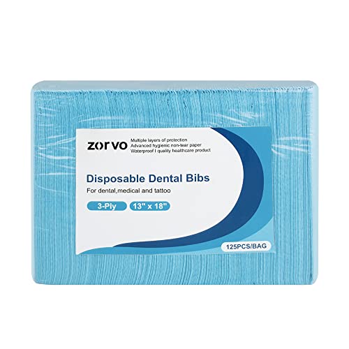 Bibs dentários descartáveis ​​de Zorvo 125 PCs, babadores de paciente à prova d'água de 3 camadas de 13 ”x 18” para consultório