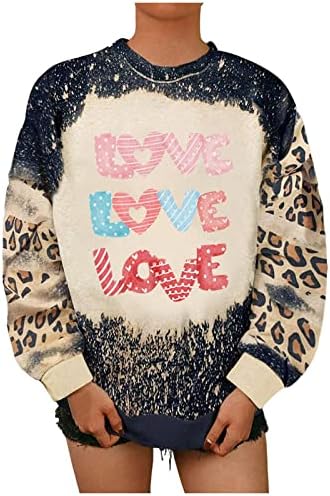 Crewneck de Trebin Fall Crewneck Sweatshirt, Moletom Leopard de manga comprida feminina Soldes acolchoados