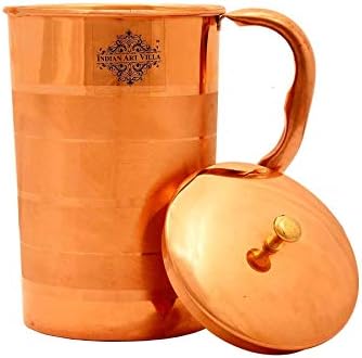 Indian Art Villa Lining Design Pitcher de jarro de cobre, armazenamento e porção, ioga, 68 oz