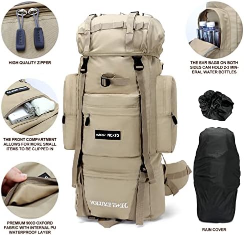 IX Inoxto 65/85L Backpack de caminhada de quadro interno leve para homens, mochila de acampamento à prova d'água com cobertura de chuva, mochila esportiva ao ar livre de alto desempenho