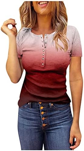 Akollsppnsy Womens Workout Tank Tops 2023 Gradiente de colarinho de manga curta Camisas casuais soltas de trabalho para mulheres