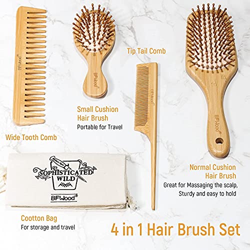 Escova de pente de pente e javalia Bfwood Bamboo Bristles para cabelos e roupas