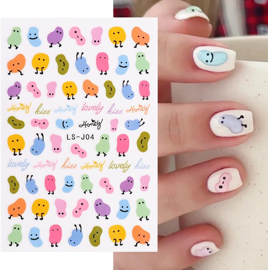 Adesivos de unhas para mulheres e garotinhas esquiee as adesivas de unhas de arte personalizadas, incluem homenzinho maluco, urso, lagarta, peixe etc.