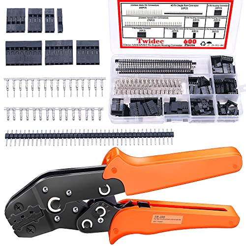 Twidec/Wire Terminal Crimping Parlegs Dupont Crimping Tools e Kit de conector DuPont de 600 pcs de 2,54 mm e 640pcs 2.8/4,8/6,3mm