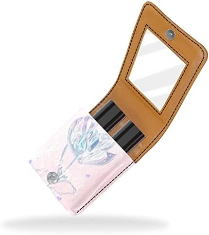 Caixa de batom de Oryuekan com espelho bolsa de maquiagem portátil fofa, bolsa cosmética, moderna flor rosa rosa artística