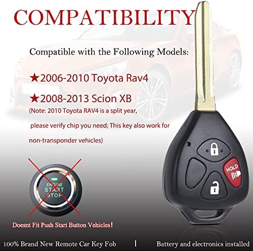 Chave FOB Substituição remota para Scion XB 2008 2009 2010 2012 2012 2013/Toyota RAV4 2006 2007-2010 HYQ12BBY CONTROLE