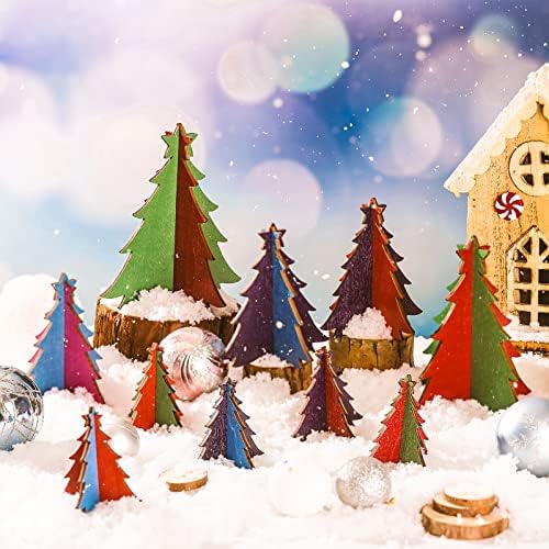 Espiareal 24 PCs Mini colorido decoração de árvore de Natal de madeira árvores de Natal Decoração de mesa de madeira rústica