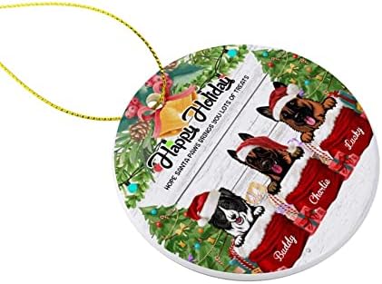 Os enfeites de Natal personalizados boas festas de pet cães ornamentos de cerâmica Office Home Office natal redondo artesanato pendente para decoração de árvores de Natal Pintura temática de Natal