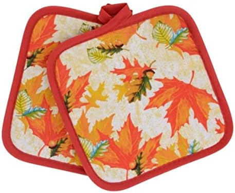 Suporte de panela de cozinha de outono combinado - Mittão de outono e suporte de maconha - folhas de bordo -3 itens