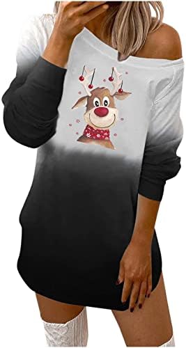 Feliz Natal T Camisetas vestido para feminino impressão de letra longa Pullover longa Tie tye Dye solto de natal vestido de moletom