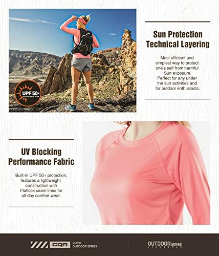 T-shirt de proteção UV/Sun Protection, de manga longa/de manga longa feminina, da CQR, camisetas de caminhada de desempenho atlético seco frio ao ar livre, ao ar livre