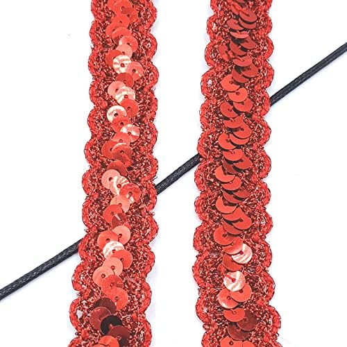 Yoogcorett 7 jardas de laca de lacas de lacas vermelhas de lacas de lacta glitter de lantejouna plana para costura de roupas