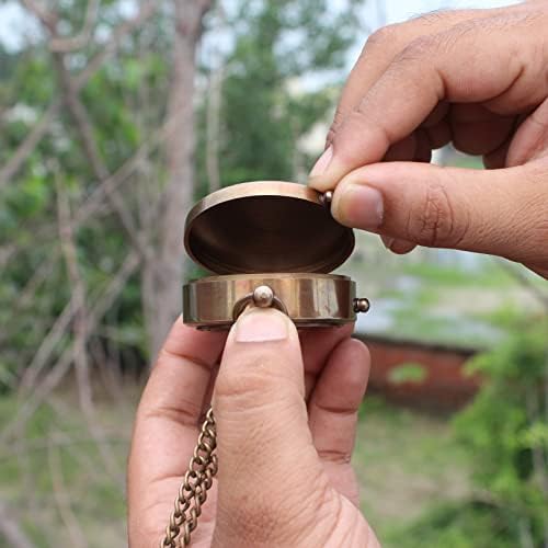 Bússola de corrente antiga para caminhada bolso de latão náutico com gravado na caixa de couro
