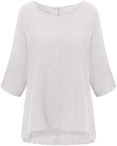 Mulheres redondo pescoço sólido sólido de manga de três quartos de algodão blusa camiseta slim algodão top túnicos básicos