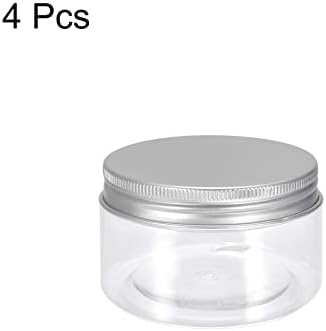 Jarros de plástico transparente de Uxcell com tampa de alumínio em tom prateado, 4pcs 2oz/60 ml recipientes redondos de armazenamento de alimentos para organizador doméstico de cozinha Organizador