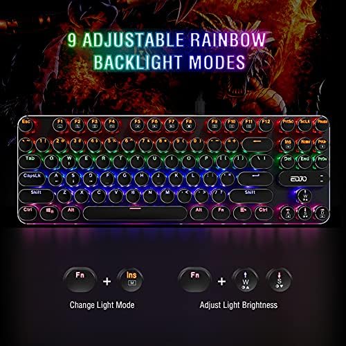 Teclado de jogo mecânico Edjo, 87 chaves Blue Switches com LED Rainbow LitLit Backbed Computer Gaming Teclado para Windows