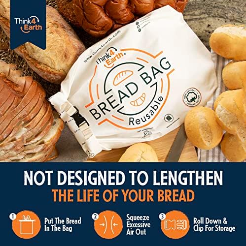 Think4earth - bolsa de pão/baguete - Saco de pão de freezer reutilizável para doação caseiro de presentes para fabricante de pão - Continuador de pão para armazenamento de pão de fermento, sacos de pão grandes para pão caseiro.